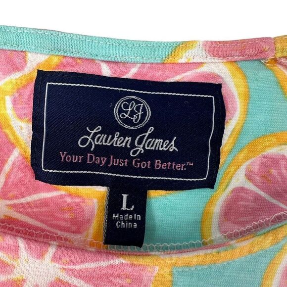 Lauren James Grapefruit Dress Womens Size S Blue Pink Mini 3/4 Length Sleeves - Picture 5 of 6